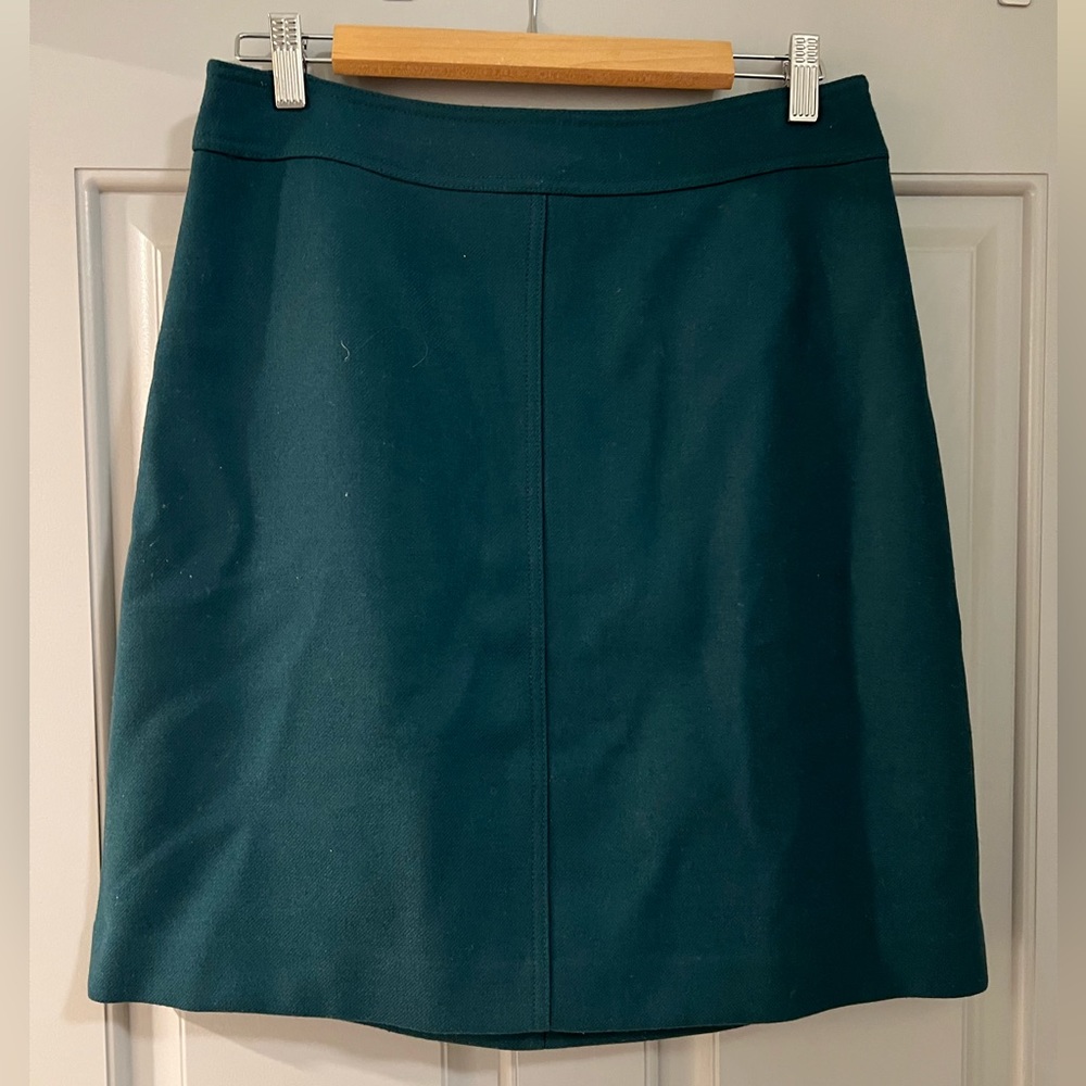 J. Crew Princess Mini Skirt in Double-Serge Wool (Academic Green) - size 10 Tall